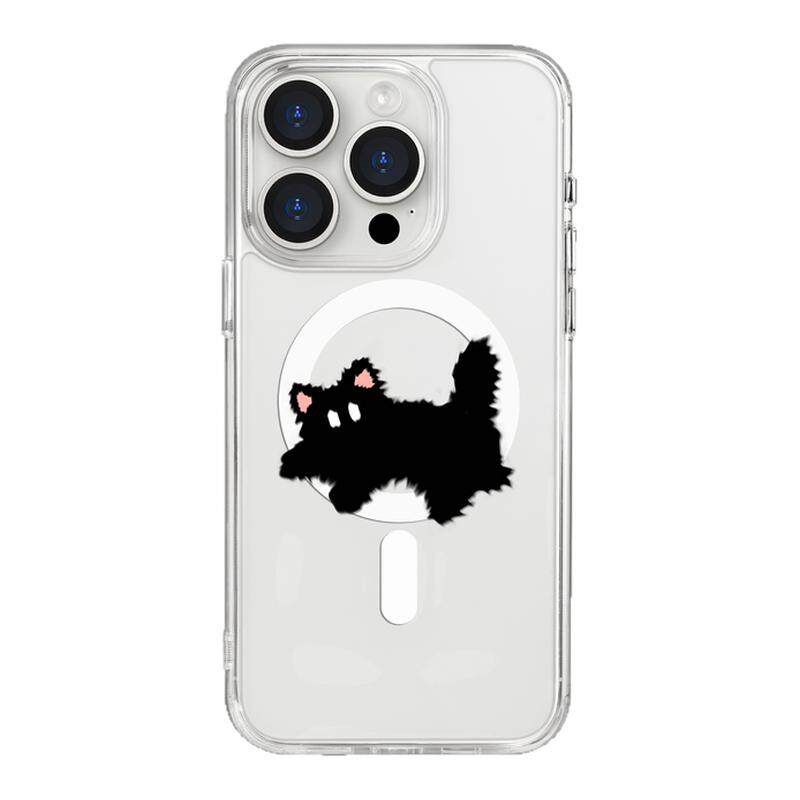 benefit极简风涂鸦炸毛猫猫18pro17适用于iphone16promax苹果15PRO黑色透明磁吸手机壳13新款14防摔保护套12
