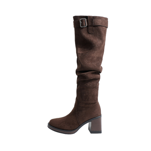 真皮~骄屿美拉德长靴女2025秋冬新款堆堆靴粗跟过膝靴高跟骑士靴