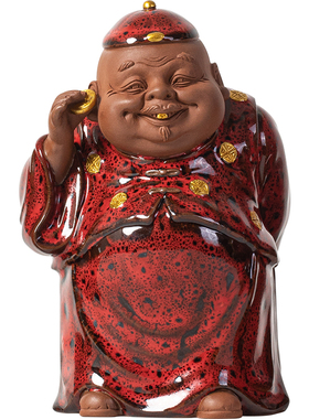 趣味陶瓷老地主一家摆件