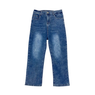 大码女装胖mm高腰直筒阔腿牛仔裤