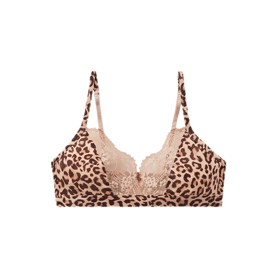 豹纹蕾丝无衬垫无钢圈文胸