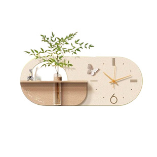 奶油风餐厅装饰画带钟表2026新款客厅背景墙挂画绿植高级感墙壁画