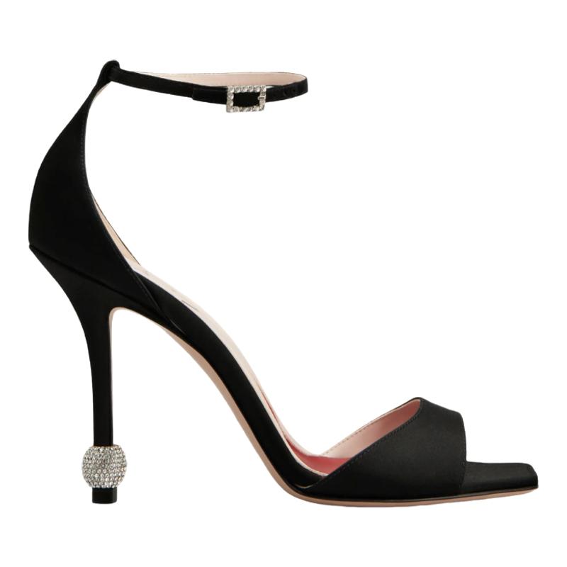RogerVivier/罗杰维维亚女士高跟鞋缎面水晶踝带心形衬垫新款