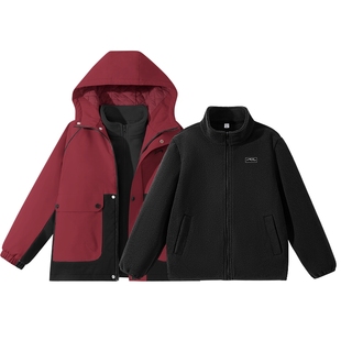 贵人鸟童装儿童棉服女童红色三合一冲锋夹棉外套男童冬季拜年上衣