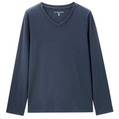 佐丹奴T恤女基础款舒适内搭打底衫纯棉纯色V领长袖t恤女13322759