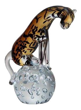 水晶琉璃玻璃豹子果盘摆件软装饰