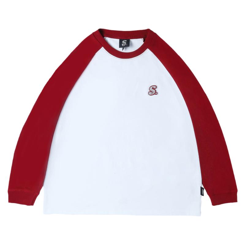 Wassup潮牌撞色刺绣星标魔术贴纯棉插肩休闲长袖圆领T恤男女同款