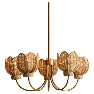 美式高级感藤编花型吊灯法式复古客厅主灯温馨卧室灯设计师灯具