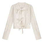 微甜滑雪香香系带小香风条纹女生针织衫女上衣设计修身时尚开衫