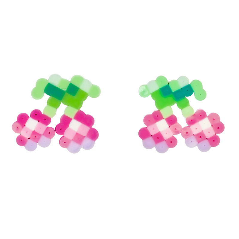 Pinku原创小众多巴胺穿搭像素风樱桃耳钉Y2K甜酷女孩个性耳夹耳饰