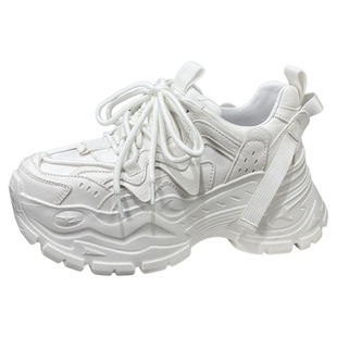 欧洲站2026新款真皮松糕厚底小白鞋欧货时尚潮流白色增高老爹鞋女