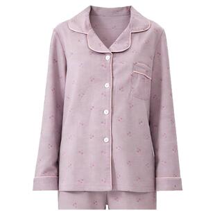 a类全棉双层纱紫樱桃纯棉纱布睡衣长袖宽松大码女休闲套装家居服