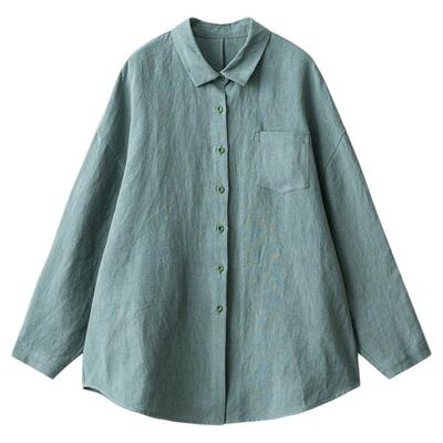 大版宽松砂洗亚麻衬衫