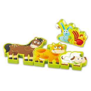 Hape四阶-数字与农场动物立体拼图字母野生动物3岁+儿童益智玩具