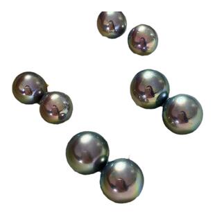 施家大溪地伴彩孔雀绿真多麻人造珍珠耳环s925纯银耳钉高级感耳饰