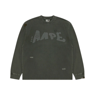 Aape旗舰店男装秋冬水洗做旧字母印花休闲长袖T恤1734XXP