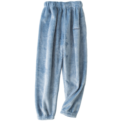 儿童大人法兰绒暖暖裤珊瑚绒睡裤秋冬男童加厚宽松女童毛绒家居裤