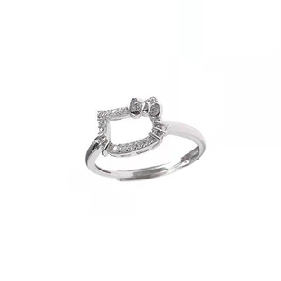 然然真可爱纯银S925银kt猫头戒指镶钻锆石y2k少女jk可爱甜美礼物