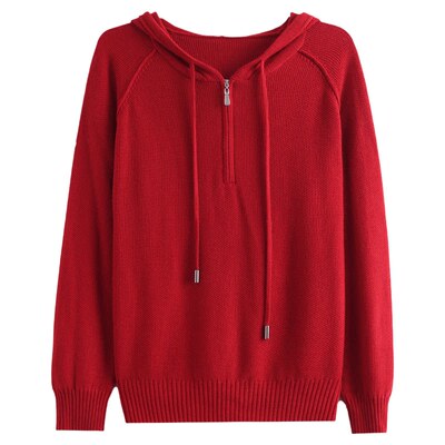 恒源祥女连帽拉链羊毛针织衫
