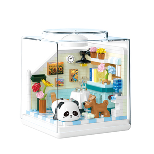 熊猫的厨房微颗粒积木室内场景积木模型女孩手工拼装书桌摆件礼物