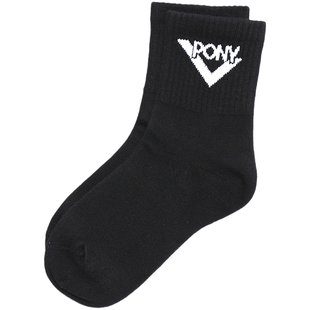 PONY 波尼中童男女童袜子经典系列中袜透气休闲袜241K3AI11BK