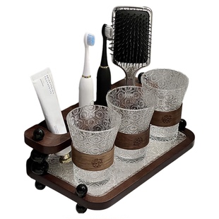 复古牙刷架高级感中古风卫生间洗漱台置物架高颜值一家三口刷牙杯