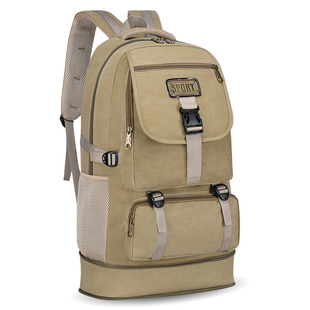 复古厚帆布双肩包可扩容65升超大容量登山包男女大背包旅行包旅游