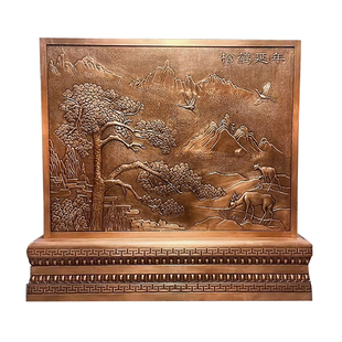 铜雕影壁墙锻铜浮雕紫铜福字五福临门迎门墙农村庭院铜雕屏风照壁