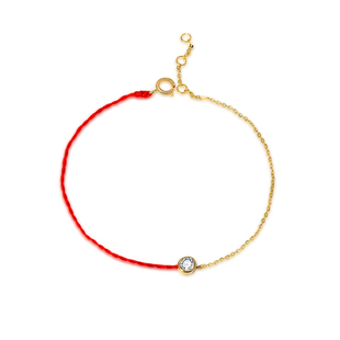 本命年韩国14K黄金手链女 闪亮锆石半红绳送女友幸运手链学生礼物