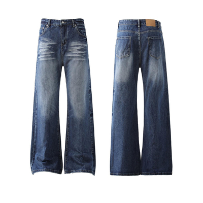 美式复古水洗蓝色微喇牛仔裤