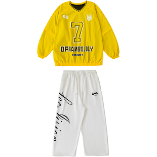 少儿嘻哈街舞演出服男女童痞帅卫衣白色卫裤hiphop舞蹈练功服套装