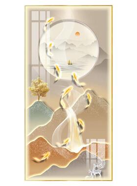 led带灯轻奢入户玄关装饰画竖版走廊过道挂画现代简约壁画高级感