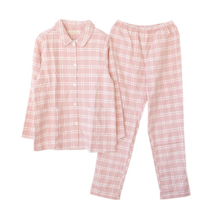 秋冬季日系格子纯棉睡衣女长袖春秋全面绒布家居服套装 SW191