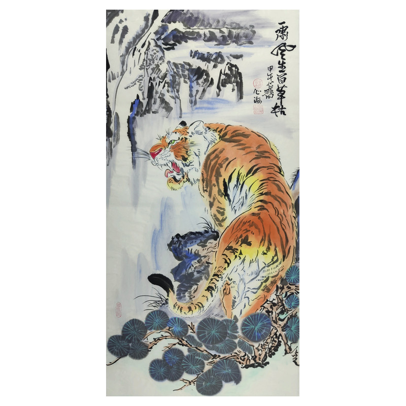 纯手绘国画上山虎下山虎装饰画