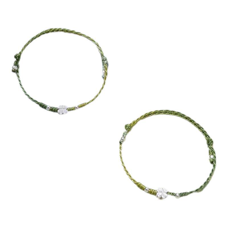 绿意盎然四叶草手工编织小众独特精致幸运星轻奢百搭可调节手链