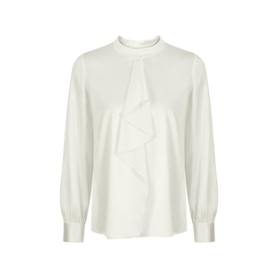 MARYLING玛俪琳春季新品米白色荷叶边真丝上衣A1EBW26350