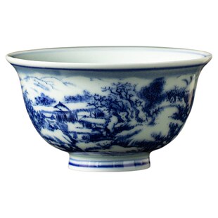 中式青花瑞雪兆丰年主人杯陶瓷茶具釉中彩品茗茶杯复古雪景单杯