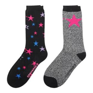 匡威正品Converse两双装高筒黑色彩色星星 长筒袜运动休闲男女袜