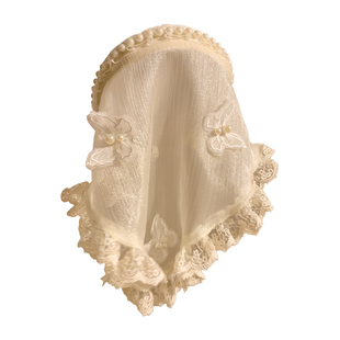 仙仙蝴蝶珍珠蕾丝三角头巾发箍一体式女法式高级感田园风头箍海边