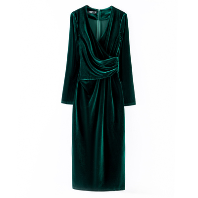 优雅知性长裙连衣裙金丝绒秋冬装