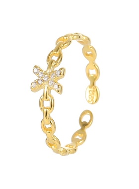 S925纯银简约镂空字母镶钻戒指