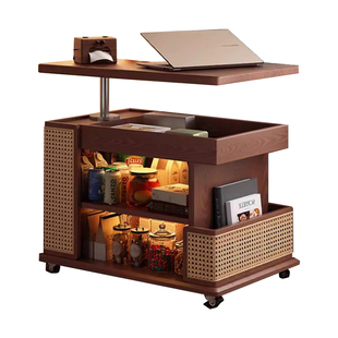 实木可移动茶几多功能可升降折叠边几推车中古风家用茶桌餐桌两用