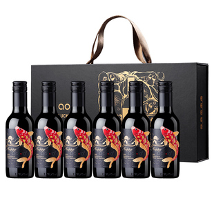 傲鱼跃黑金R6智利原装原瓶进口红酒小瓶西拉红葡萄酒礼盒装