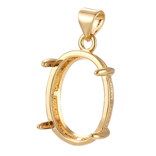 椭圆形吊坠空托配件男女 18K金吊坠扣头镶嵌空托蜜蜡绿松石项链托