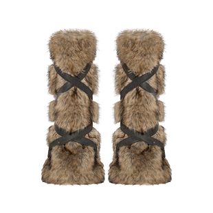 JYOSEI角色原创Y2K棕色毛毛腿套女仿皮草千禧辣妹保暖高筒堆堆袜