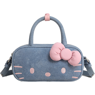 新年礼物TOUTOUhellokitty联名牛仔波士顿保龄球包手提斜挎包女