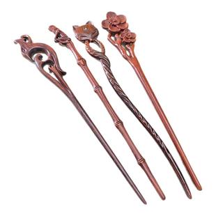 工厂清货价格划算天然檀木雕刻款发簪女款头饰古风款文玩发饰礼物