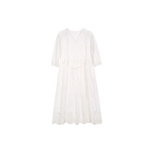 【ZOLLE因为】蕾丝V领绣花连衣裙女春夏新品