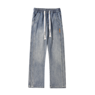 悟空有货欧美嘻哈做旧洗水直筒牛仔裤男潮牌宽松阔腿休闲百搭长裤