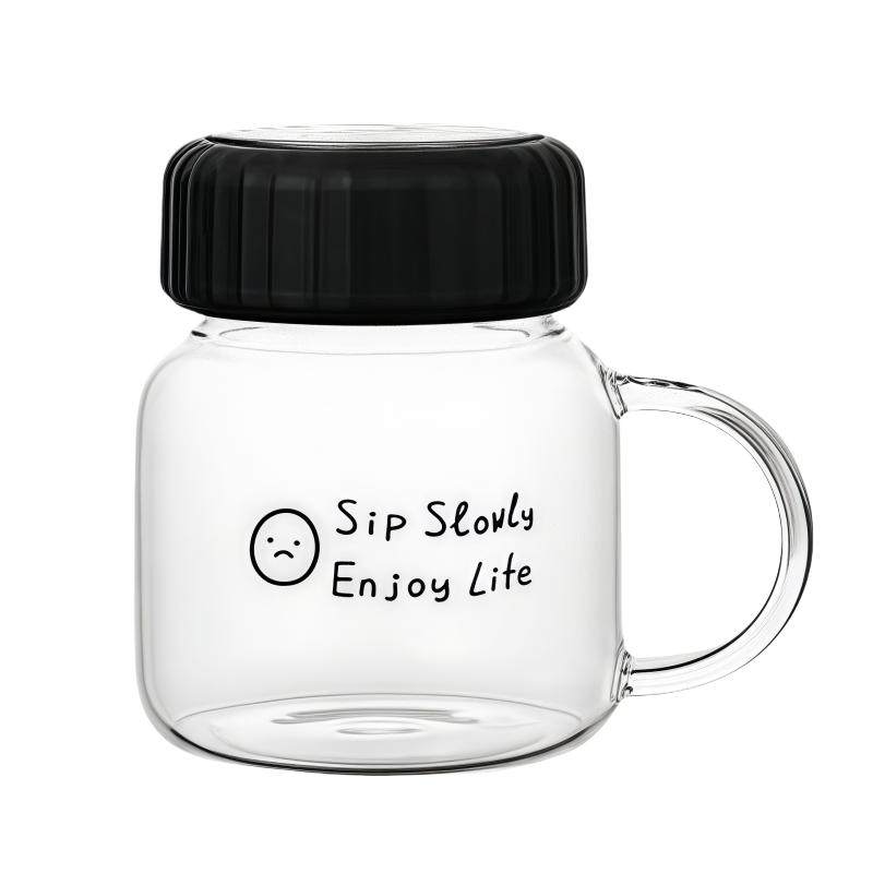 高硼硅耐热玻璃杯大肚杯带茶隔高颜值女士家用可爱泡茶水杯带把手